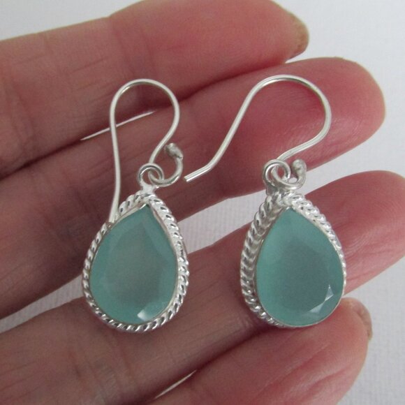 Lab Chalcedony Drop Earrings Sterling Silver 925 - Picture 3 of 5